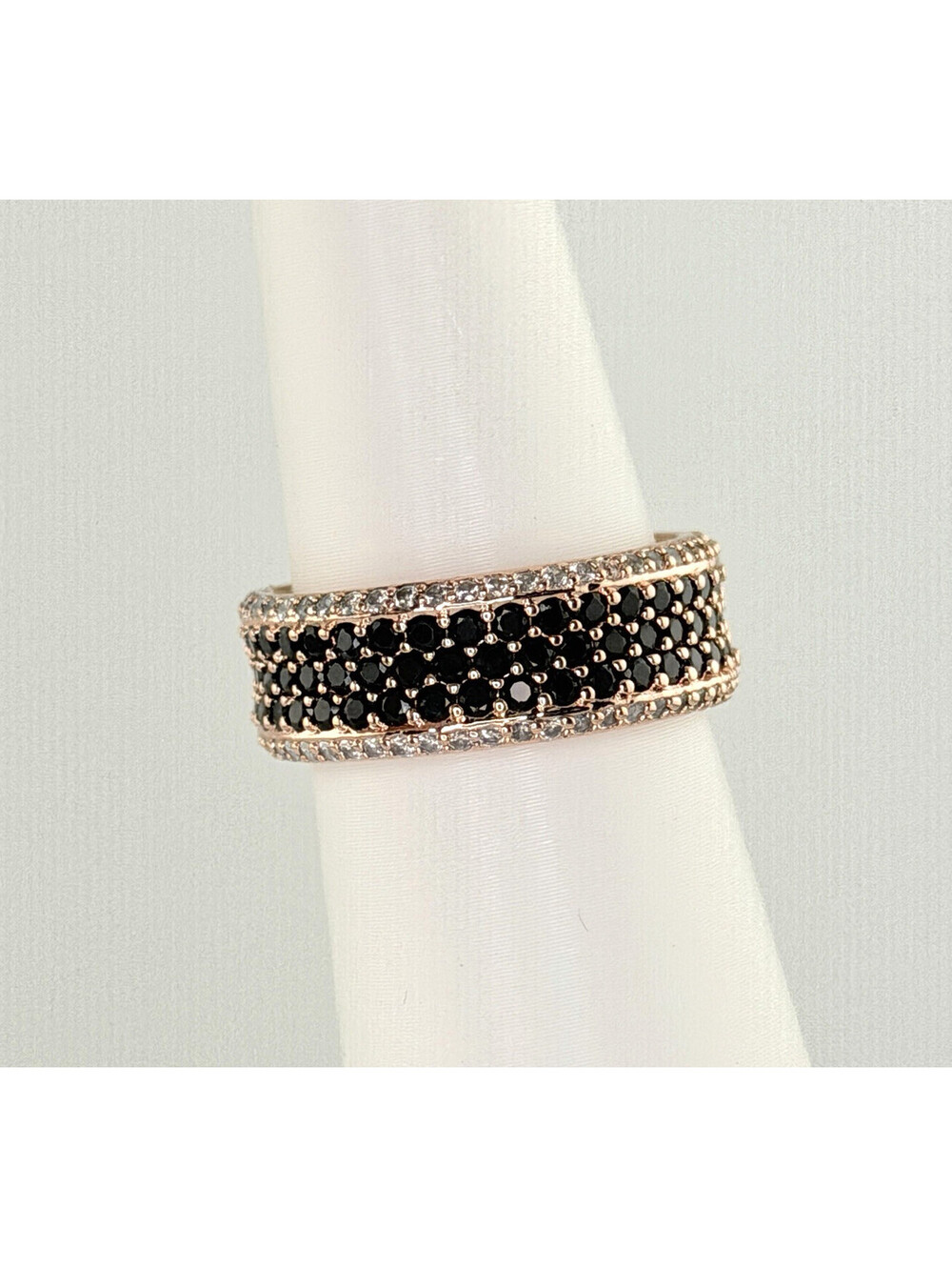 Bomb Party Ring Sz 8 “Rows of Sparkle” RBP7187 Black Onyx on Rose Gold BORG